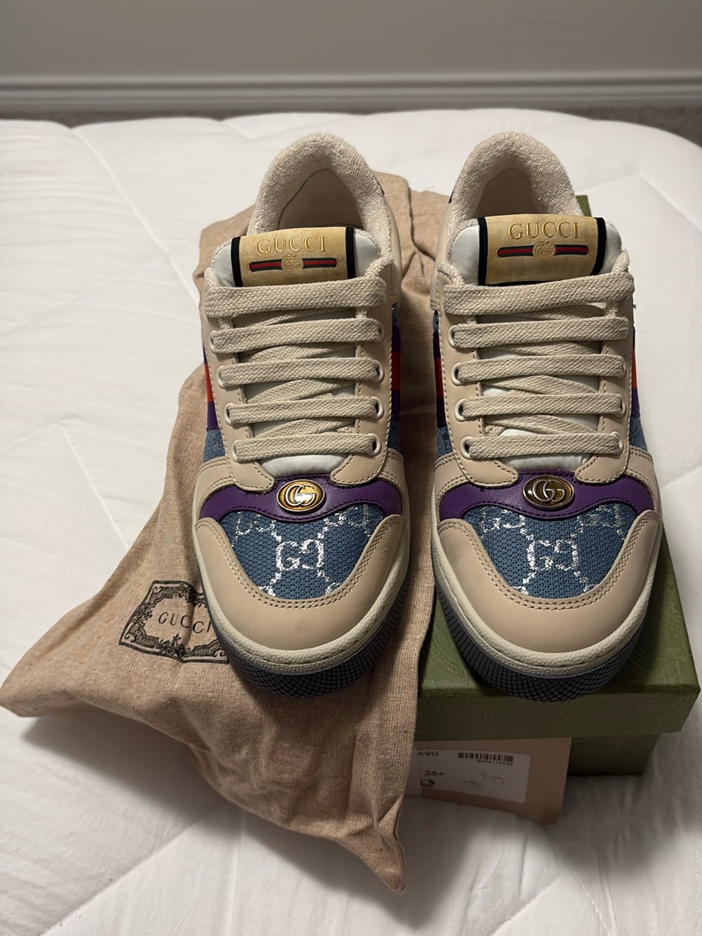 Gucci Beige Canvas Dust Bag with Logo Box Background